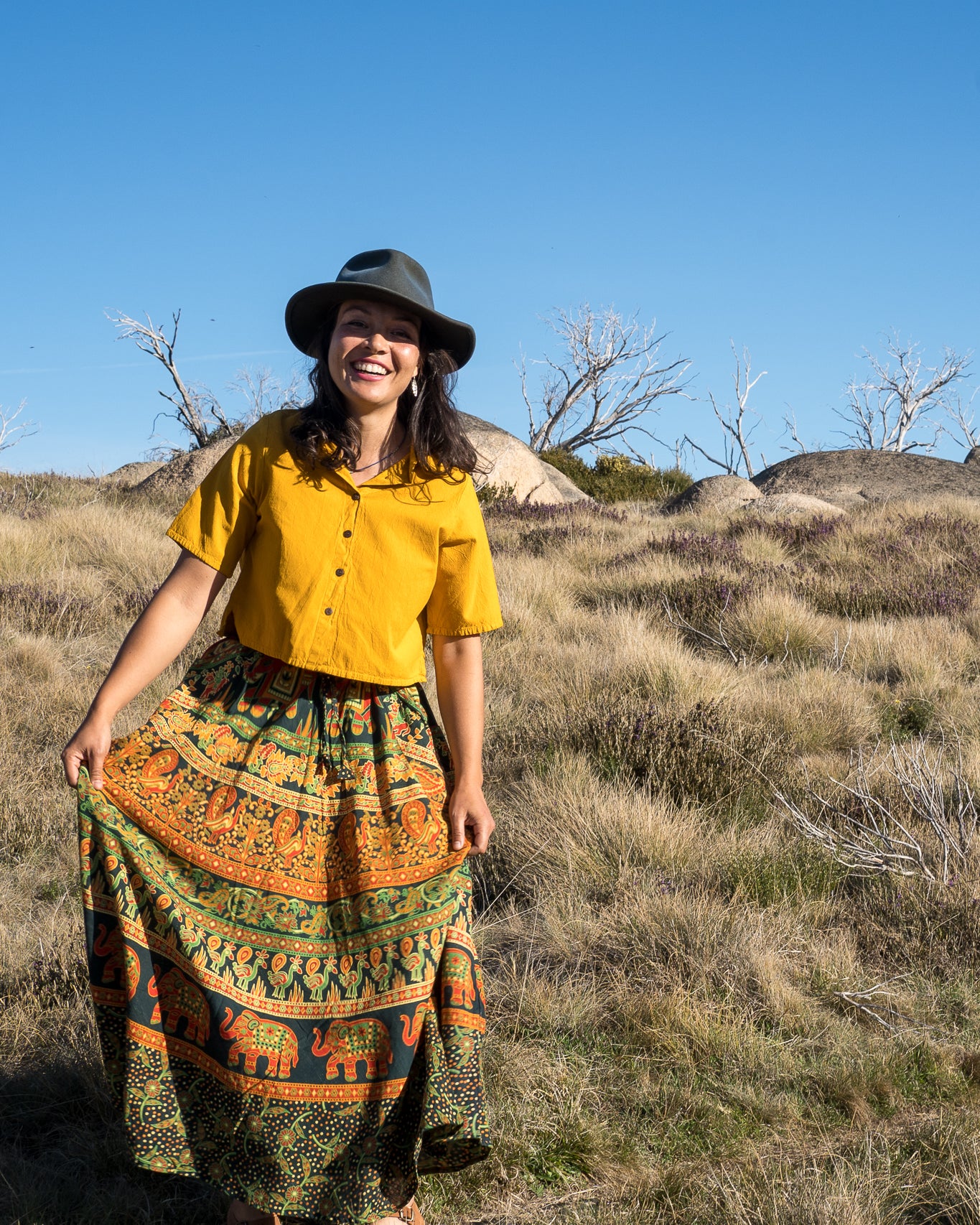 Crop mustard Print Skirt