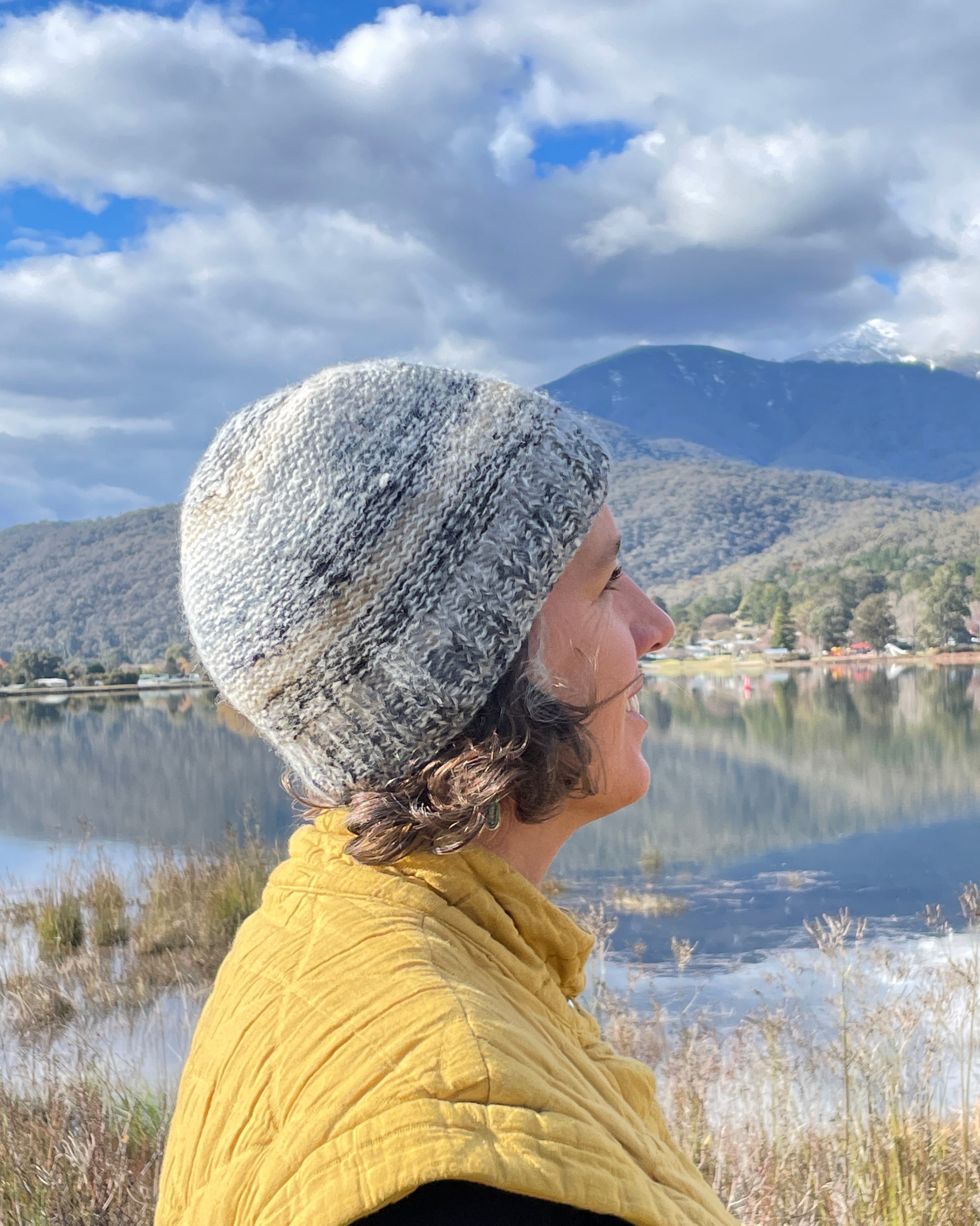 Person Wearing Striped Mohair Fleece Lined Beanie