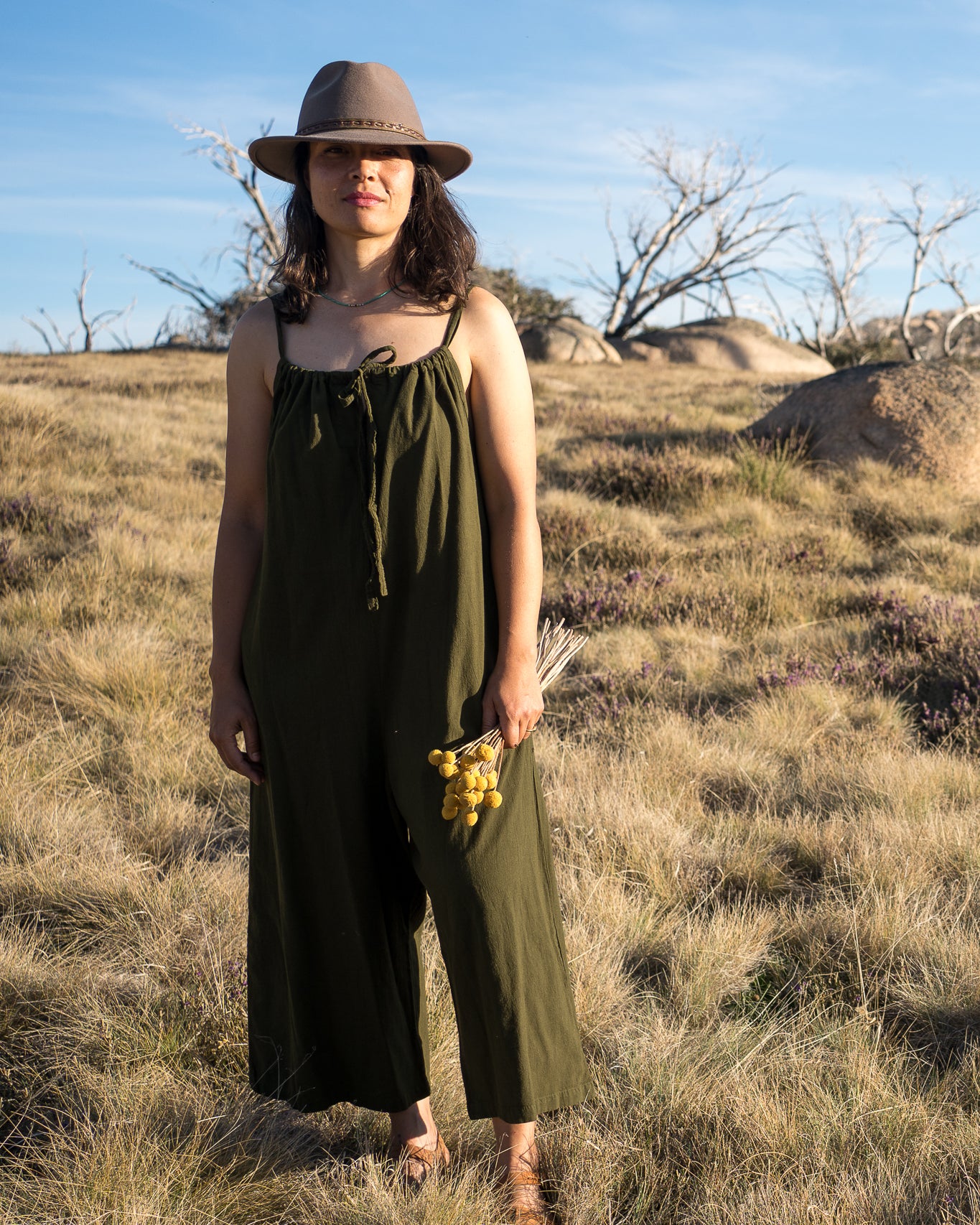 Khaki  strappy Romper 1