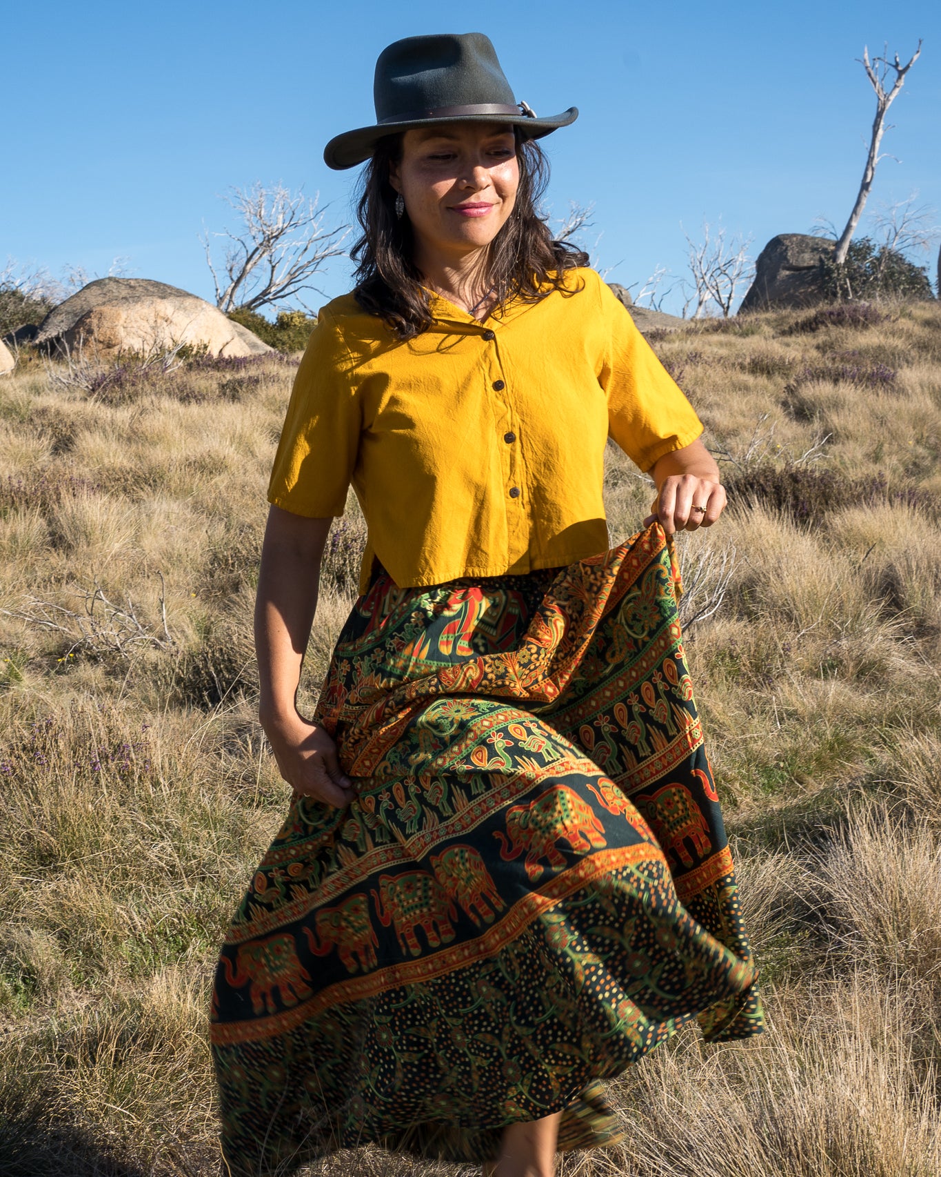 Mustard crop Print skirt  2