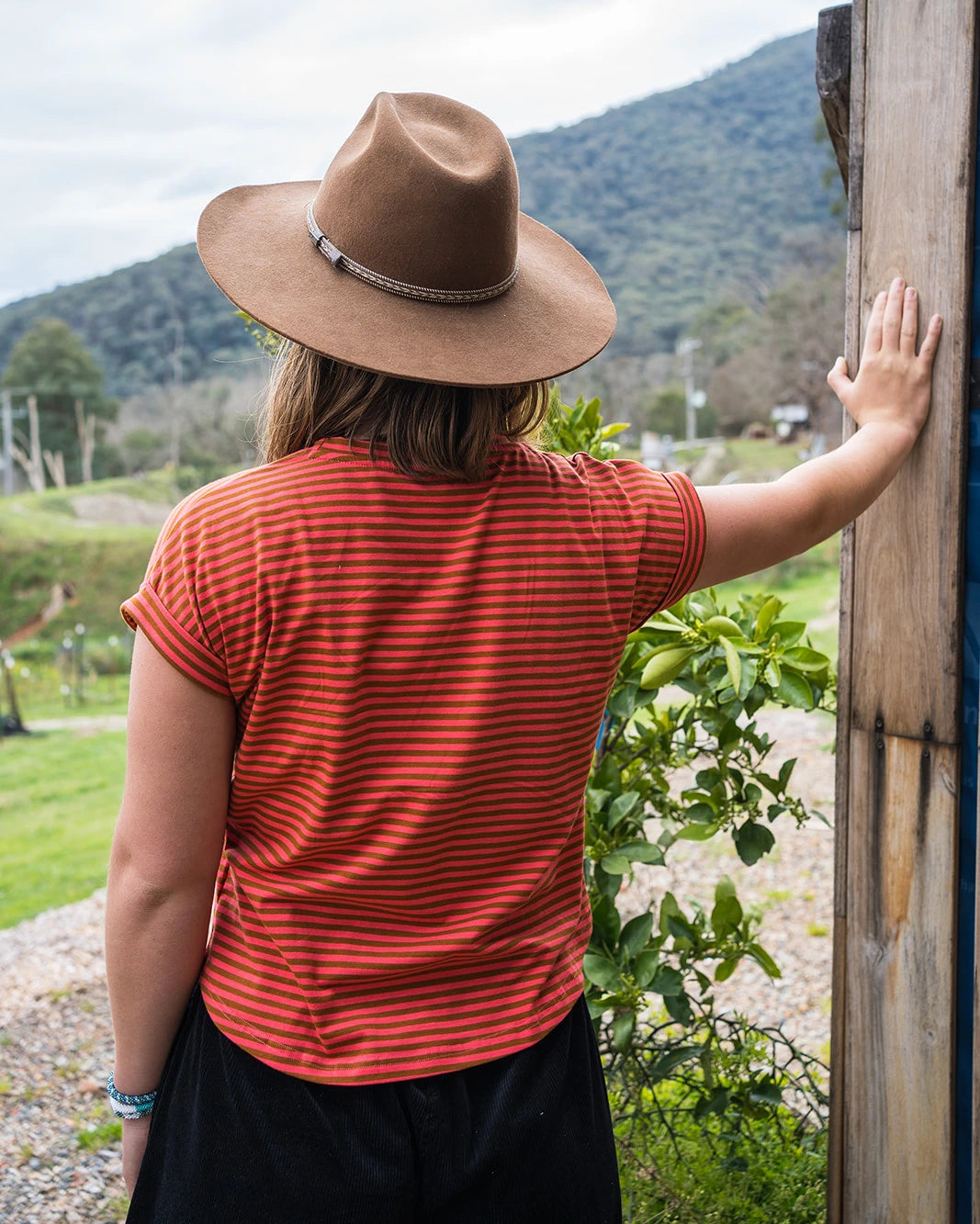 Sky Gypsies Papaya Stripe Everyday Tee back