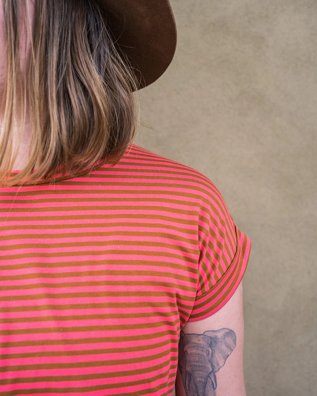 Sky Gypsies Papaya Stripe Everyday Tee detail