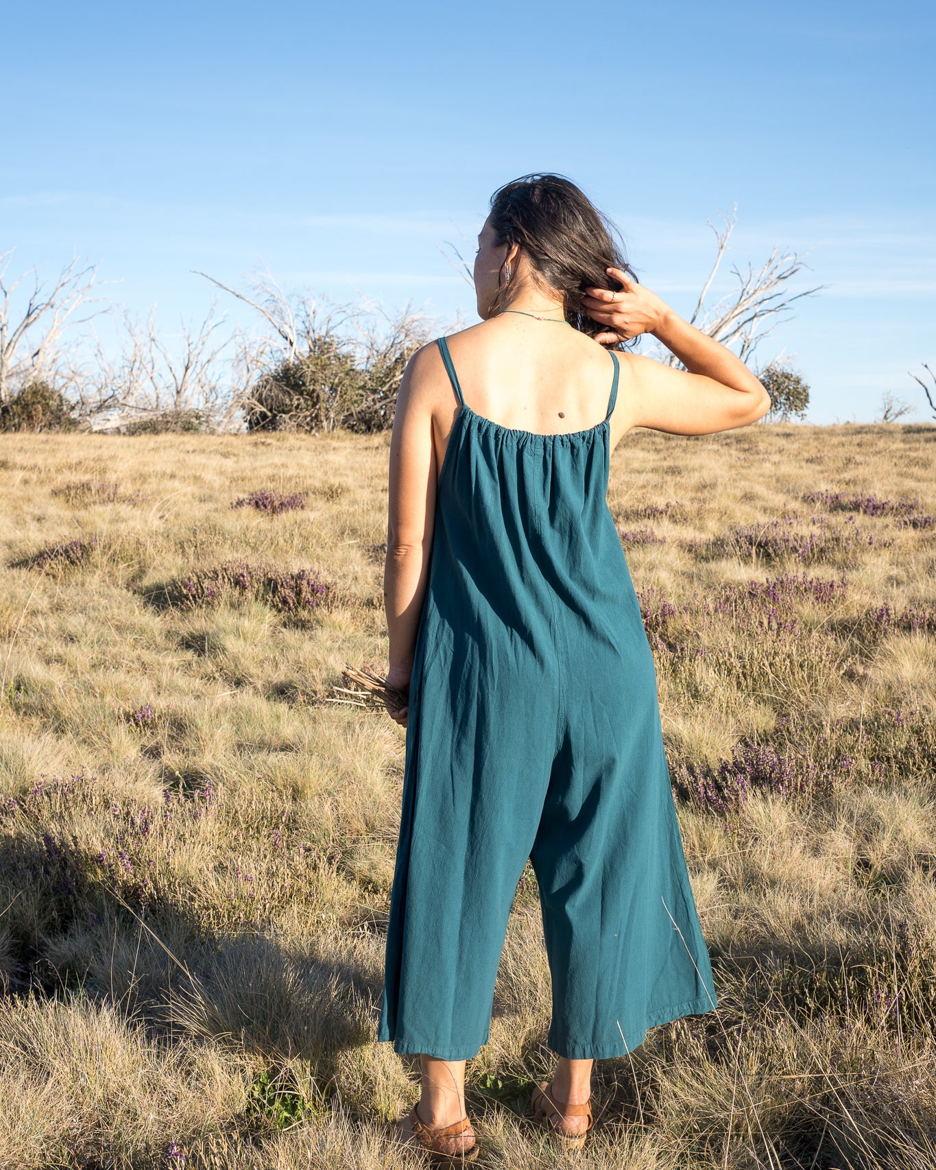 Teal Strappy Romper Back