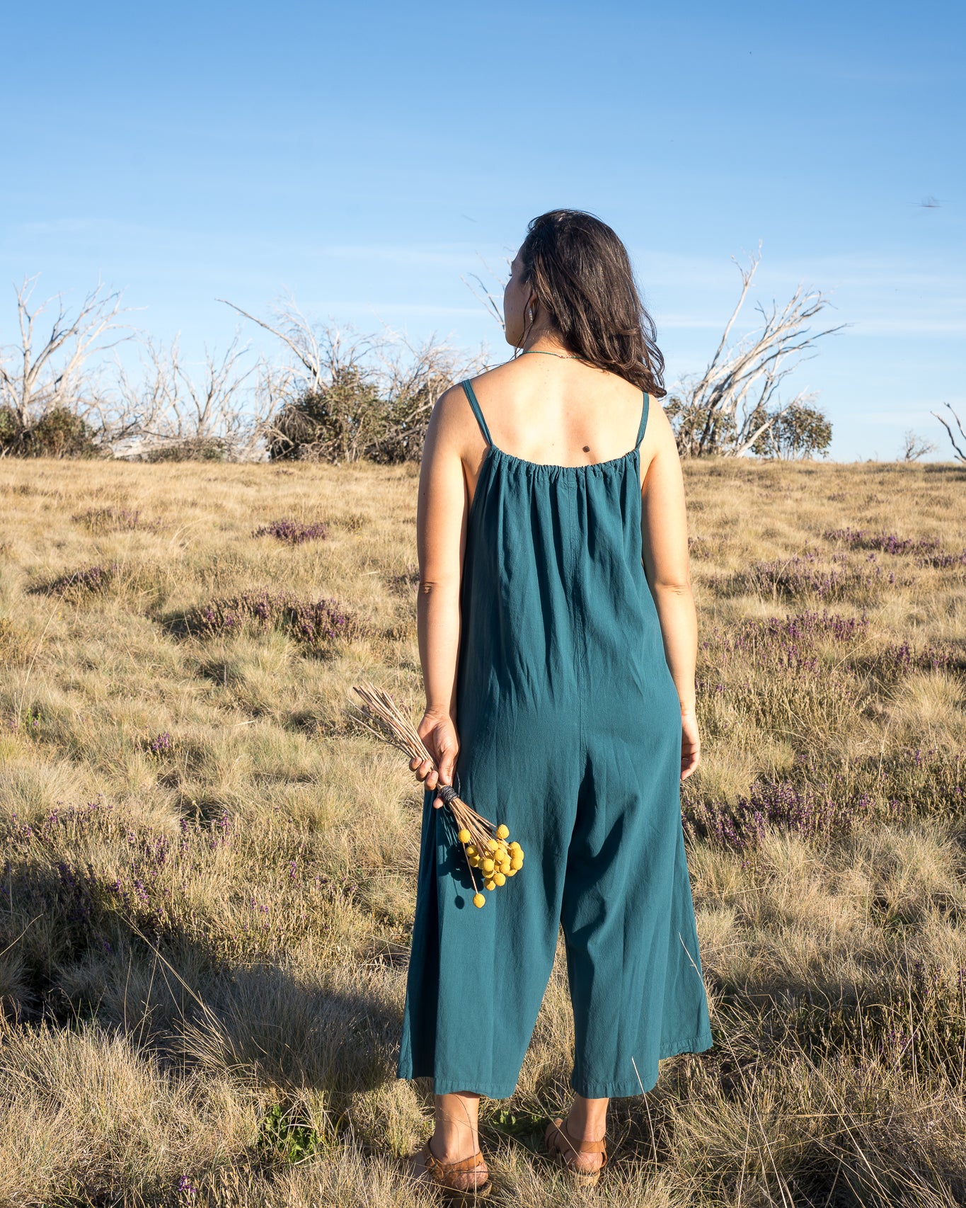 Teal Strappy Romper back