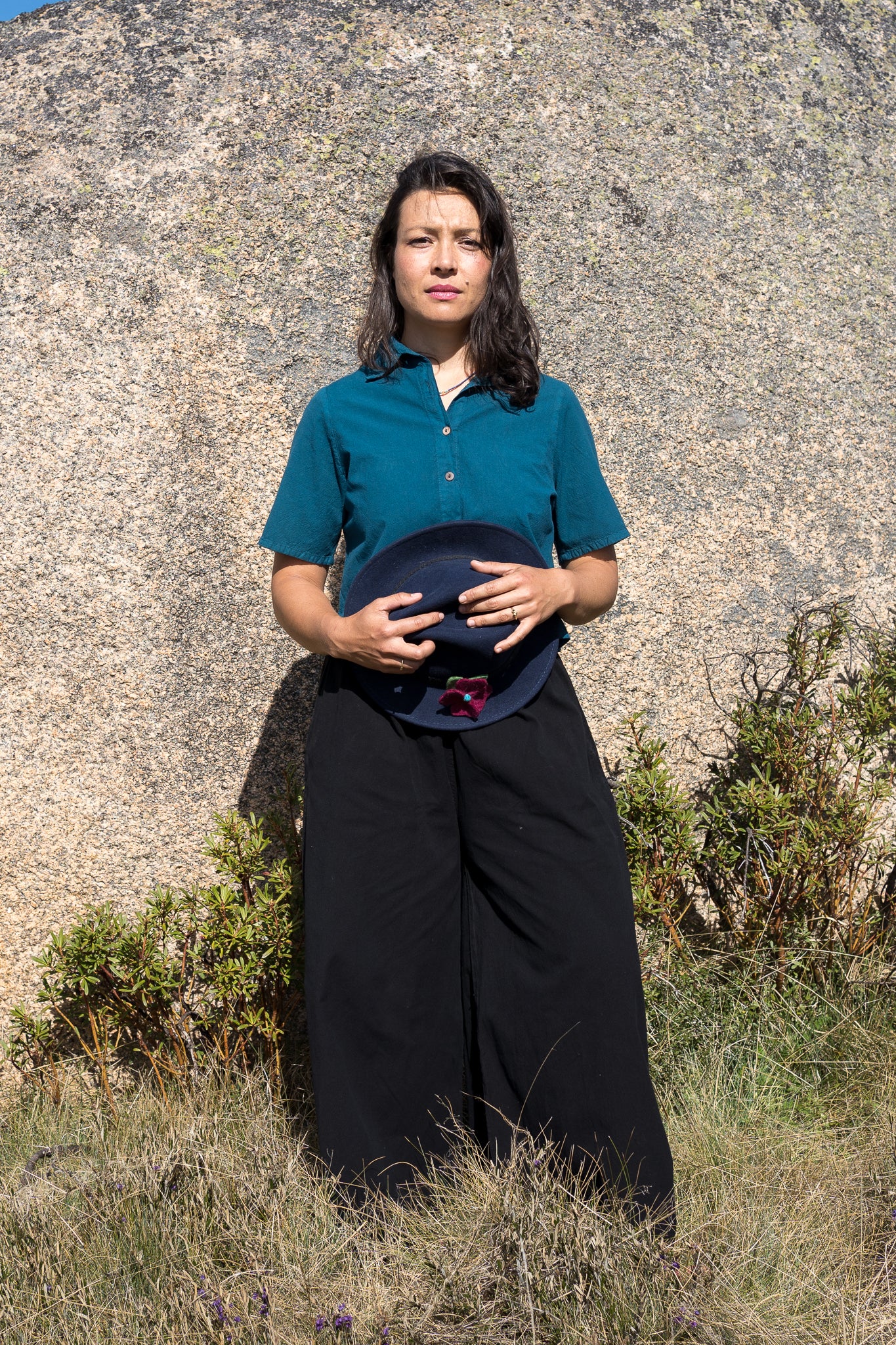 Black Palazzo Crop Teal