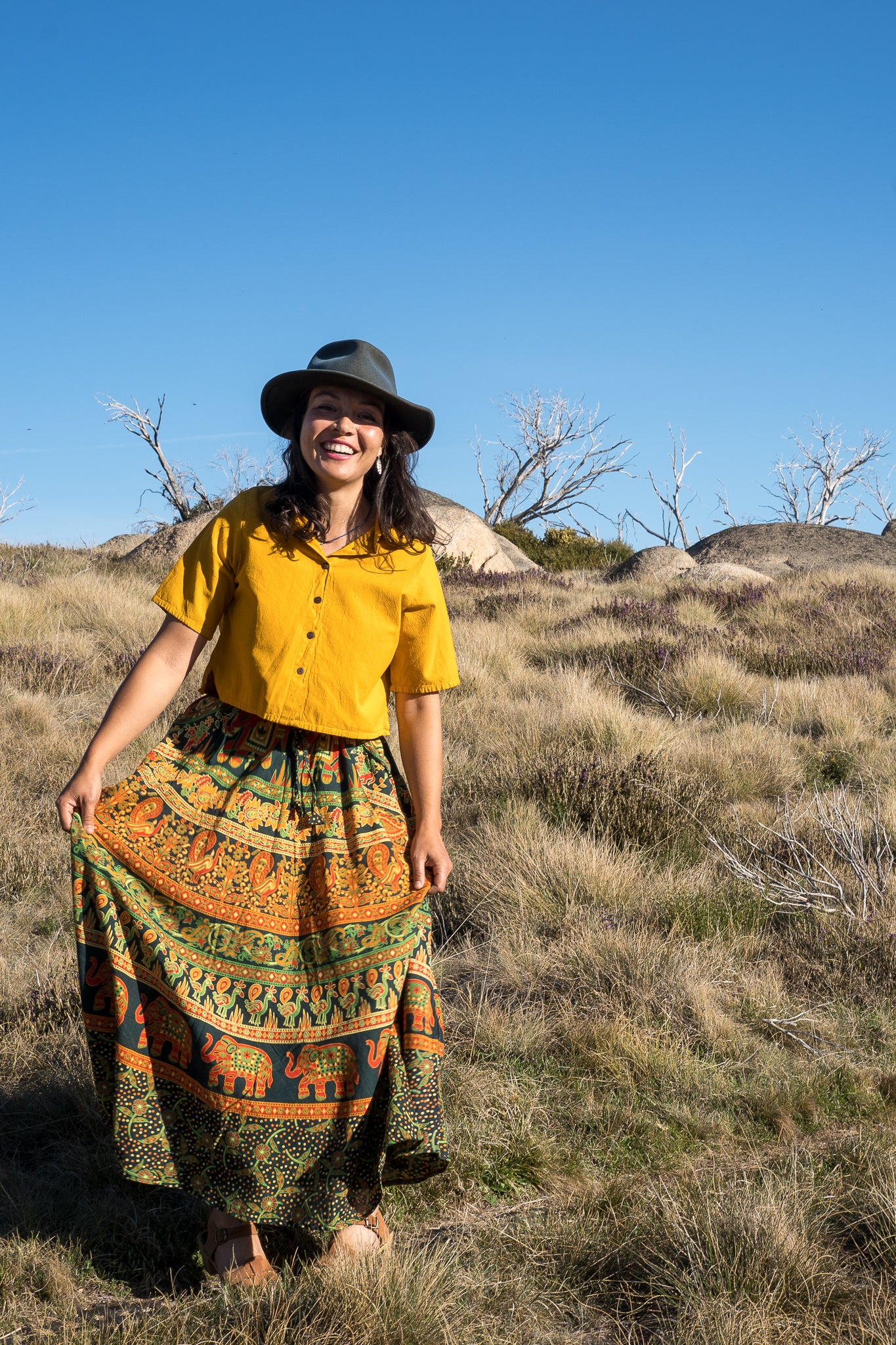 Crop mustard Print Skirt