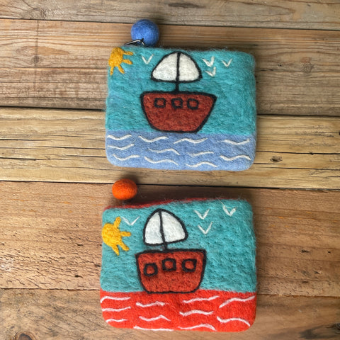 Sailing Boat - Small Felt Purse