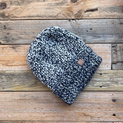 Rib Knit Merino Beanie - Navy and White