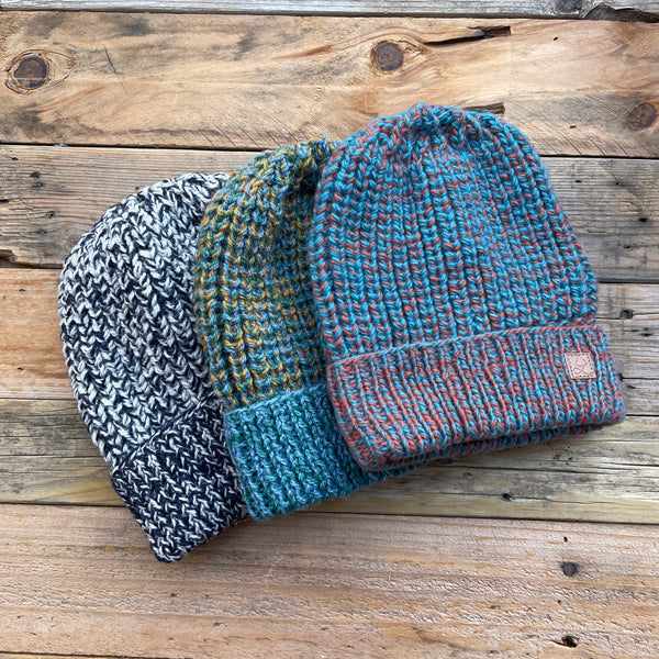 Rib Knit Merino Beanie - Turquoise and Tumeric