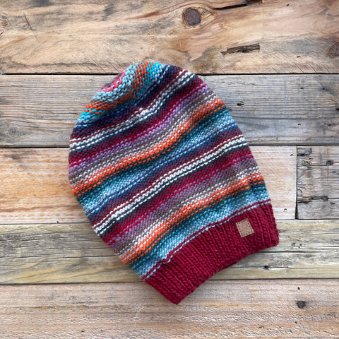 Stripy Slouchy Merino Beanie - 5