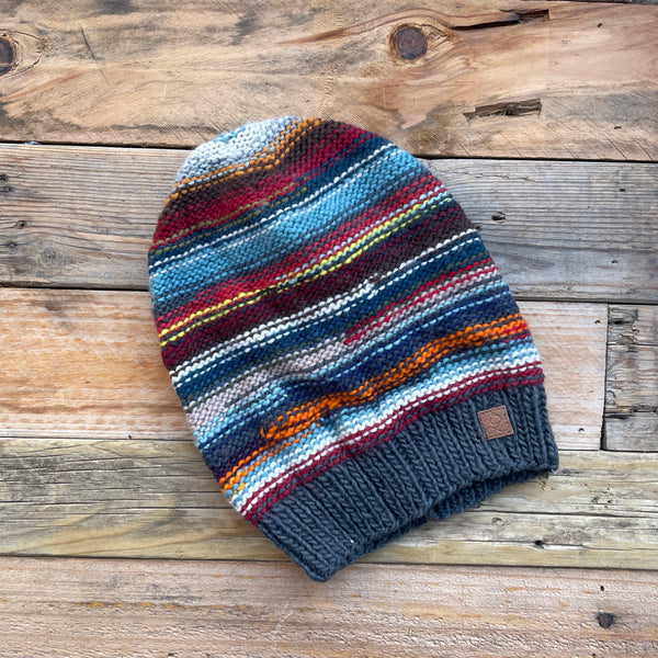 Stripy Slouchy Merino Beanie - 4