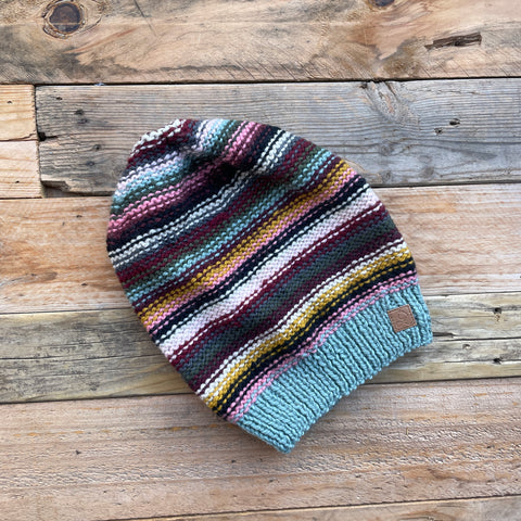 Stripy Slouchy Merino Beanie - 3