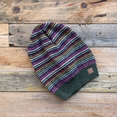 Stripy Slouchy Merino Beanie - 2