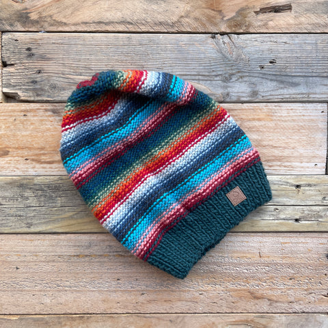 Stripy Slouchy Merino Beanie - 1