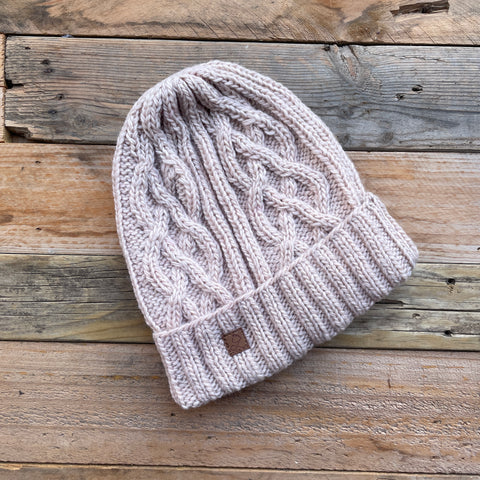 Cable Knit Merino Beanie - Soft Rose