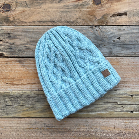 Cable Knit Merino Beanie - Duck Egg Blue