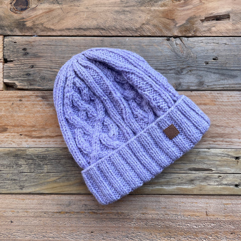 Cable Knit Merino Beanie - Lilac