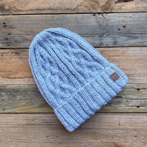 Cable Knit Merino Beanie - Silver Grey