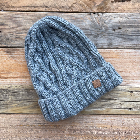 Cable Knit Merino Beanie - Smoke Grey