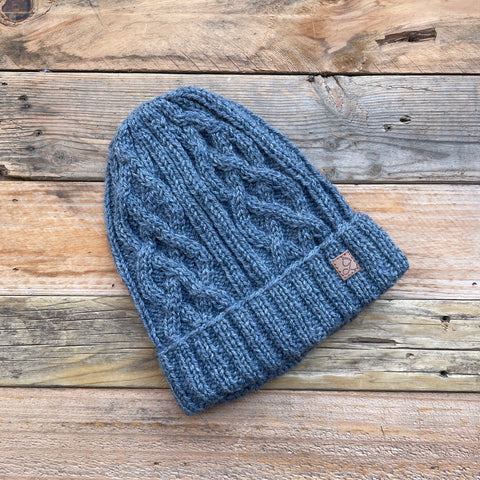 Cable Knit Merino Beanie - Faded Denim