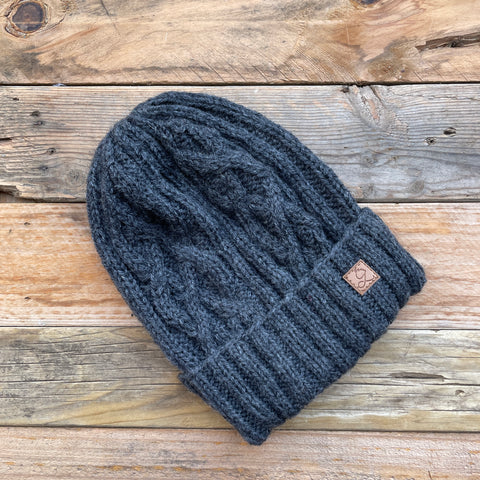 Cable Knit Merino Beanie - Charcoal