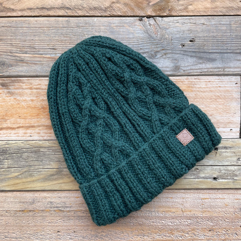 Cable Knit Merino Beanie - Forest Green