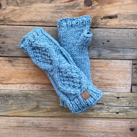 Cable Knit Wristwarmers - Sky Blue