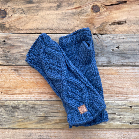 Cable Knit Wristwarmers - Denim Blue