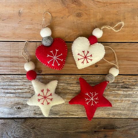 Christmas Hearts and Stars - Tree Decoration Set