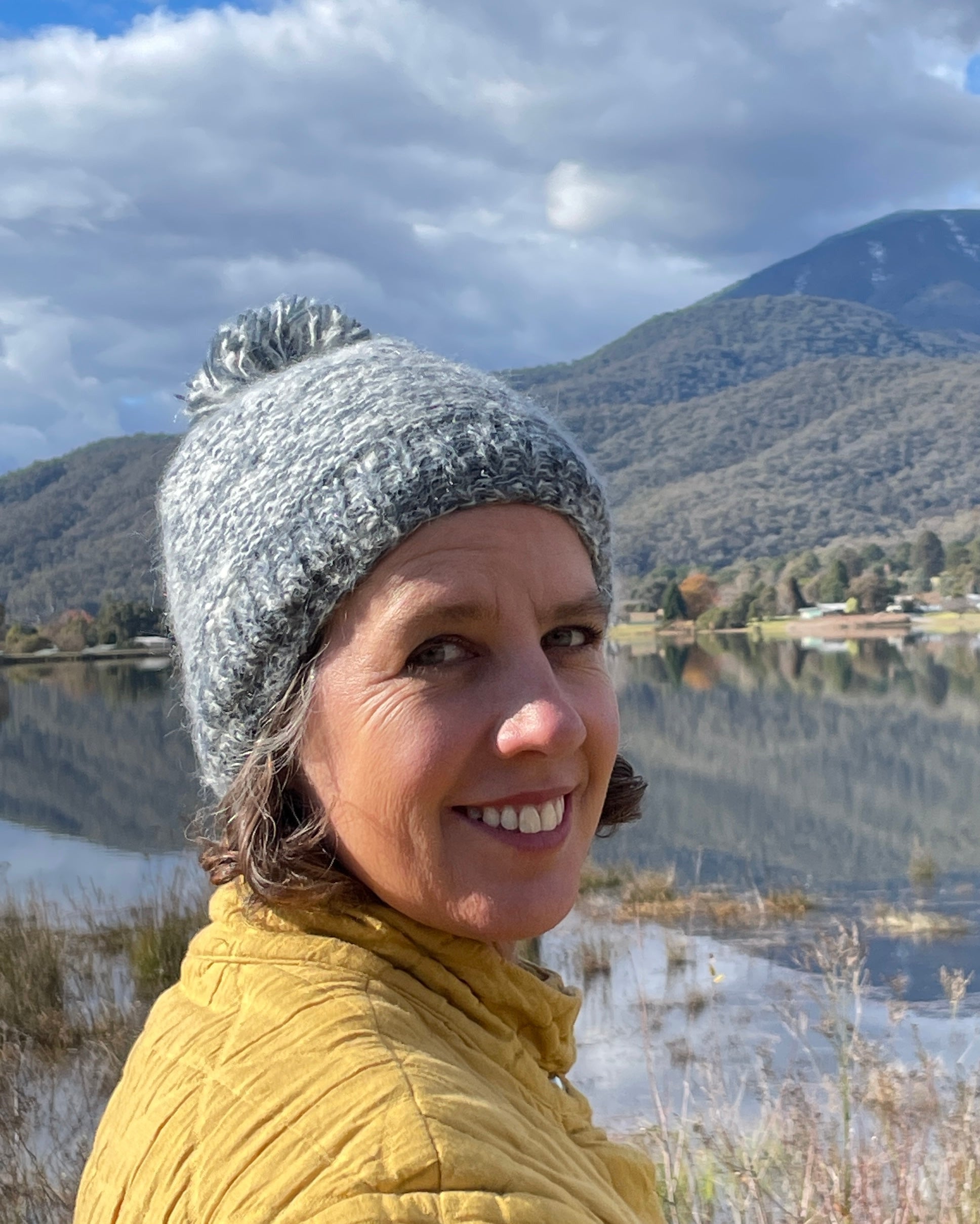Mohair Marle Pompom Beanie Close model