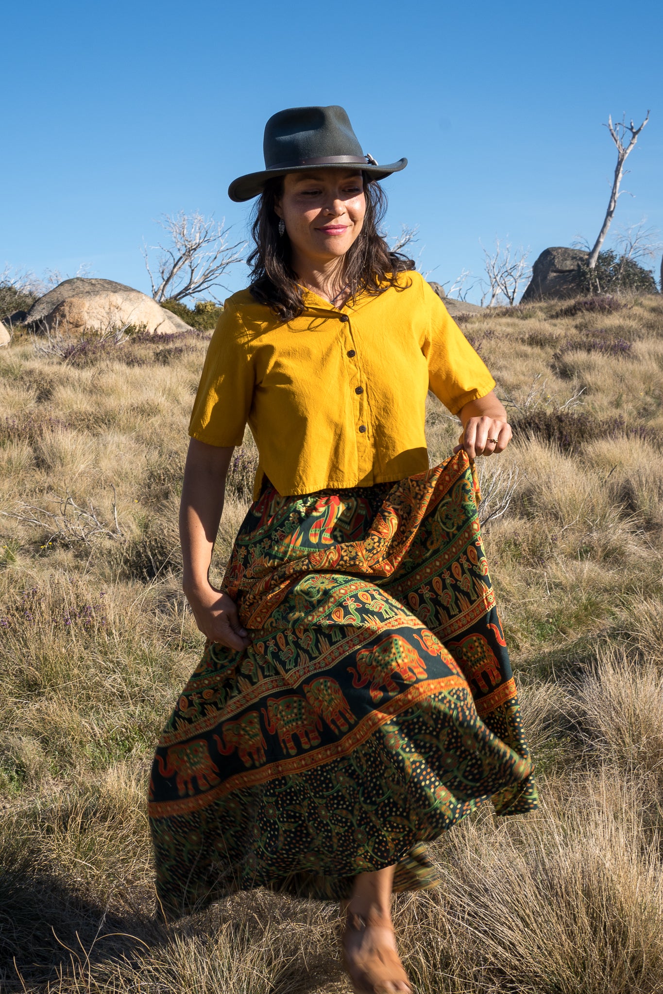 Mustard crop Print skirt  2