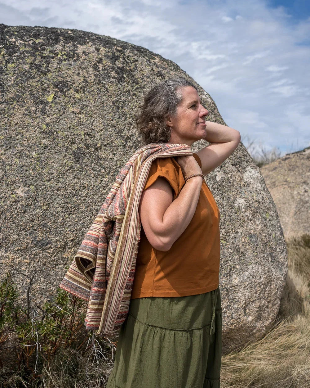 Sky Gypsies Boxy Jacket Slung over Shoulder