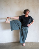 SkyGypsies-ZephyrPants-Silversage yoga pose