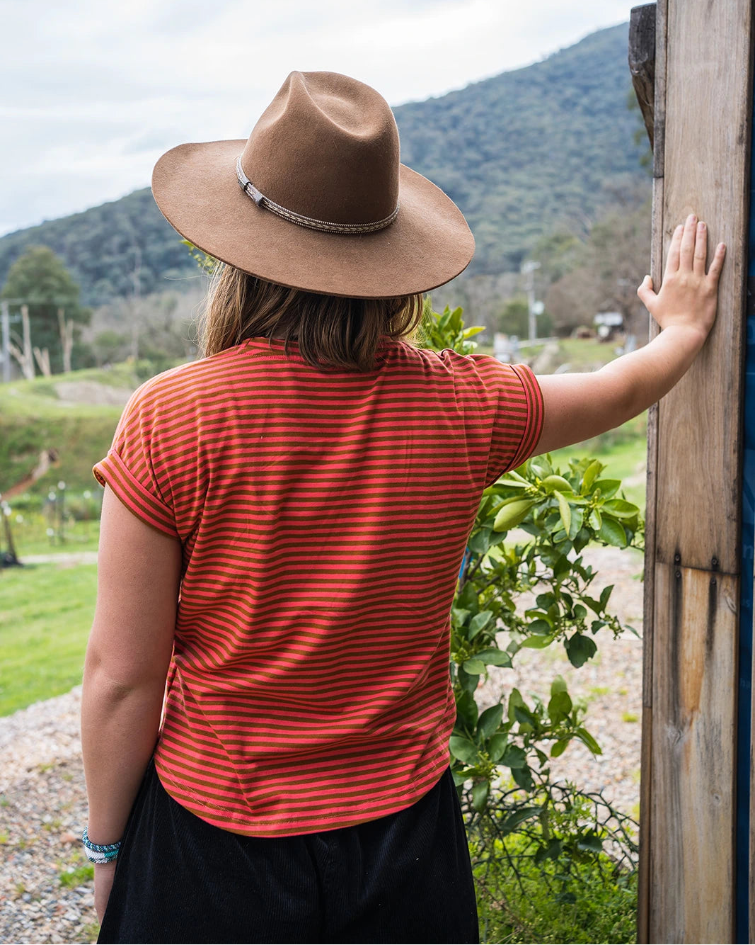 Sky Gypsies Papaya Stripe Everyday Tee back