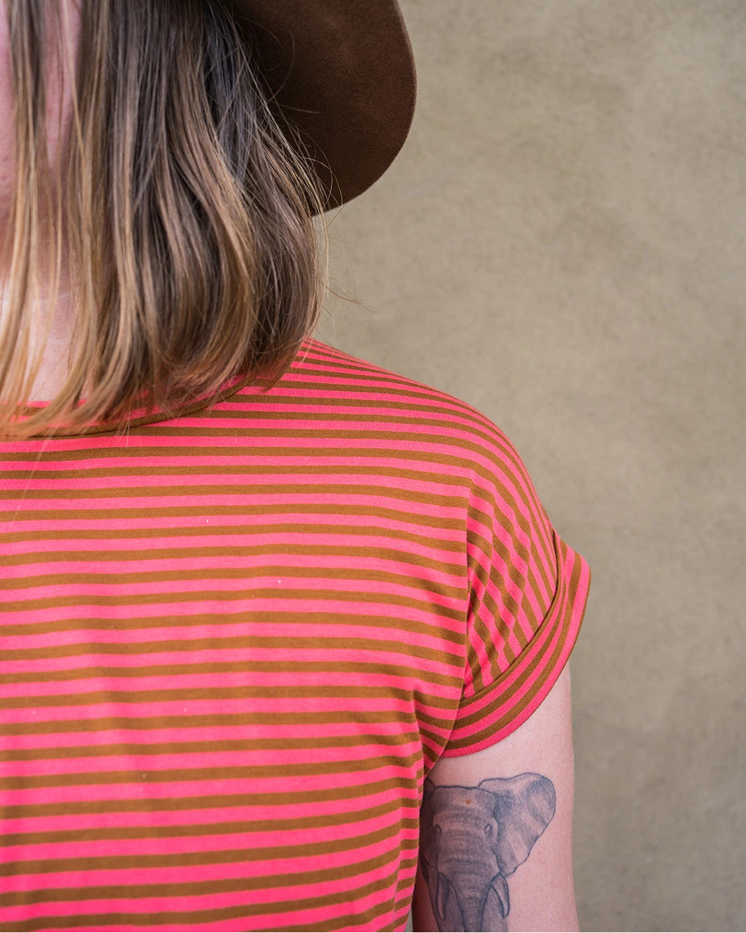 Sky Gypsies Papaya Stripe Everyday Tee detail