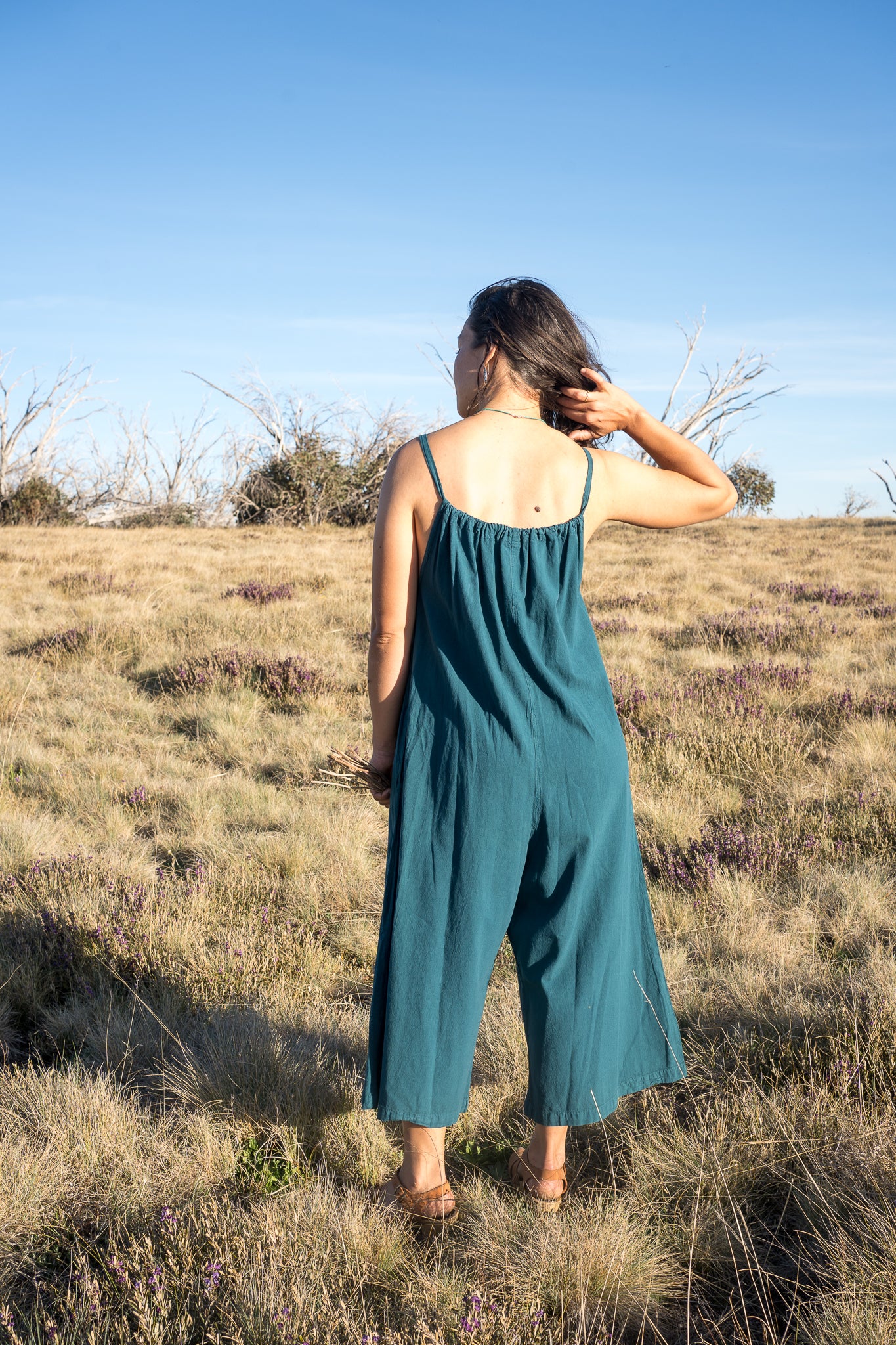 Teal Strappy Romper Back