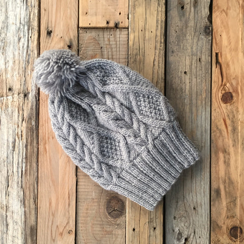 Cable Knit Merino Beanie - Silver