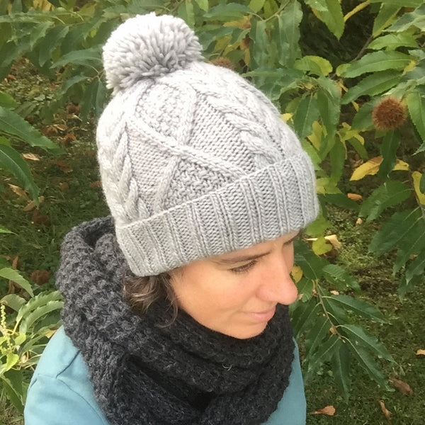 Cable Knit Merino Beanie -Steel