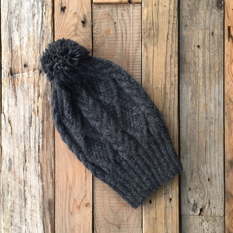 Cable Knit Merino Beanie - Charcoal